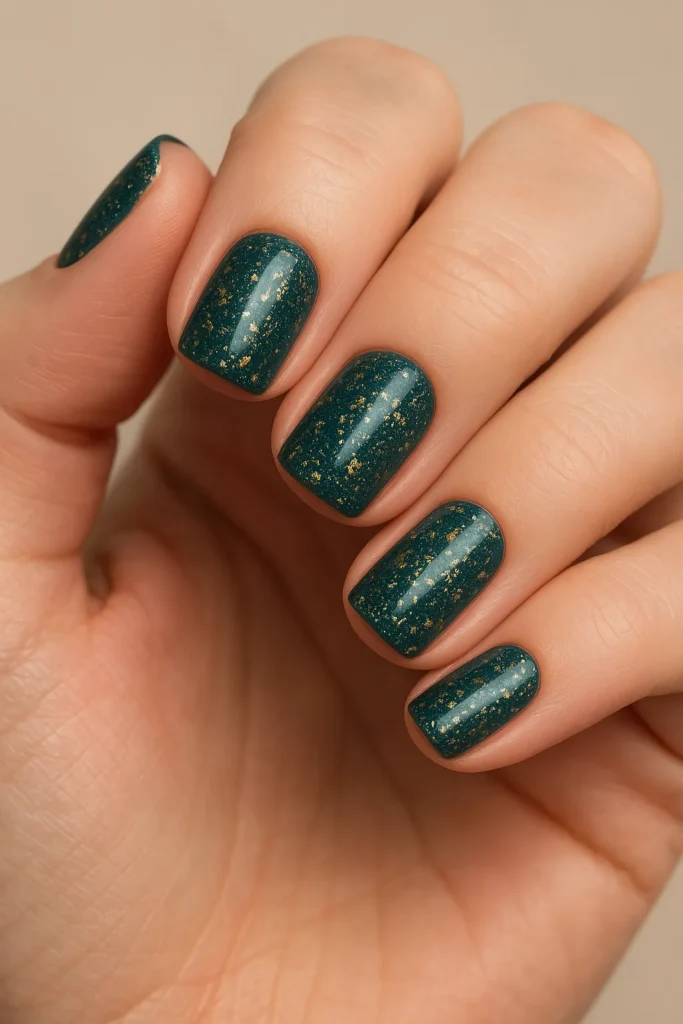 Deep Teal & Shimmering Gold Flakes