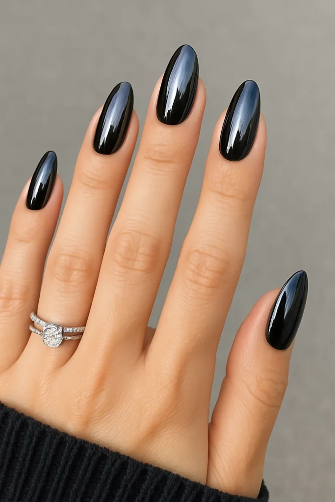 Black Chrome Stiletto Nails