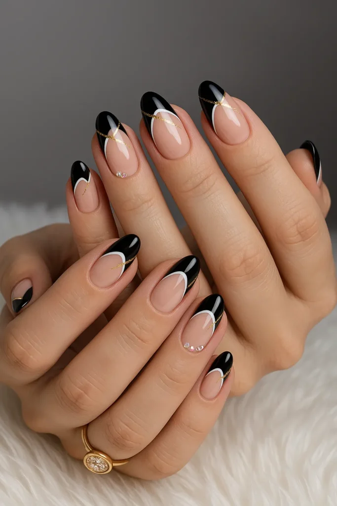 Elegant Black French Tip Nails
