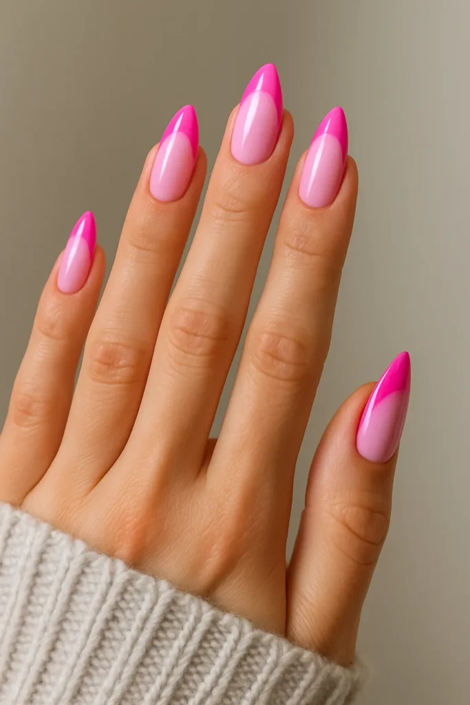 Hot Pink Reverse French Almond