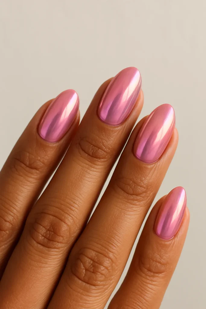Iridescent Pink Chrome Nails