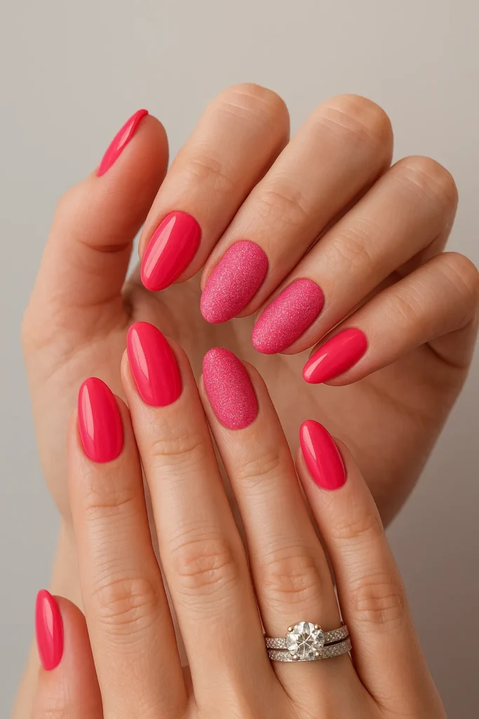 Pink Glitter Accent Manicure