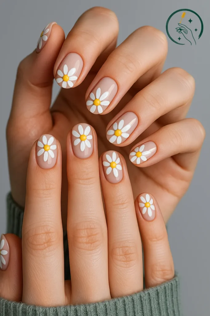 Sweet Daisy Nails on Naked Base